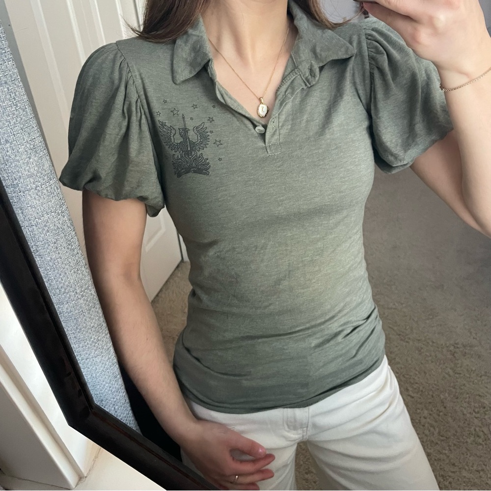 Vintage Y2K Collared Puff Sleeve Top